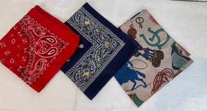 Vintage 3er-Set Bandana Farbecht Multi-Designs Taschentuch 100 % Baumwolle - Bild 1 von 4