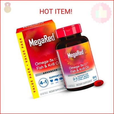 Megared Omega-3 Fish Oil + High Absorption Krill Oil 500mg Softgels, MegaRed Adv - Image 1 of 2