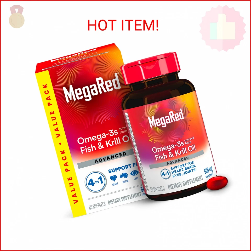 Aceite de pescado Megared Omega-3 + aceite de krill de alta absorción 500 mg cápsulas blandas, MegaRed Adv Foto 1 de 2