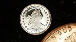 MINIATURE COIN 1796 DRAPED BUST DIME PROOF LIKE STERLING SILVER - Picture 1 of 2