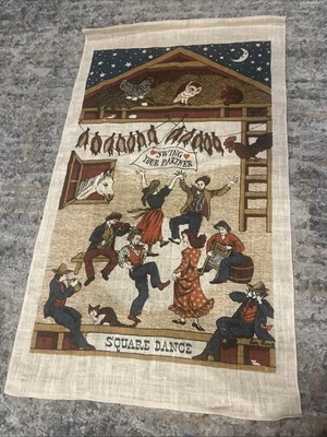 Lois Long Vintage Linen Square Dance Barn Wall Hanging - Image 1 of 4