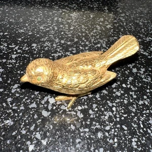 Vtg Florenza Co Signed GOLD Brass BIRD Salt Cellar W/ TONGS Magnetic lid Jewel - Picture 1 of 15