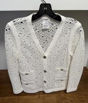Autêntico Suéter Cardigã CHANEL "aberto", Algodão Nylon - UAU! Tamanho 42 - Imagem 1 de 4