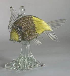 Vintage Murano Toscal Kunst Glas Fisch Skulptur gelb Sommerso Italien Sockel - Bild 1 von 18