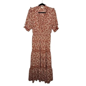Max Studio Maxikleid groß rost orange Blumen Stufen Kurzarm Bauern Damen - Bild 1 von 11