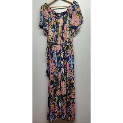Maxi Vestido New Directions Mujer Talla 3X Azul Floral Manga Corta Femenino Relax Foto 1 de 4