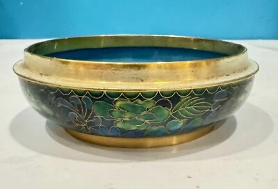 Cuenco CLOISONNE CHINO de colección bajo perfil azules y verdes con dorado Foto 1 de 4
