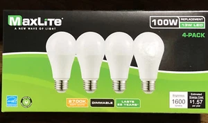 MaxLite 13w LED (replace 100w) 4 pack dimmable soft white (2700k) 1600Lumins NIB - Picture 1 of 4