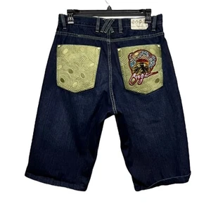 Vintage COOGI Denim Baggy Jean Shorts Jorts Embroidered Pockets Size 38 Y2K - Picture 1 of 12