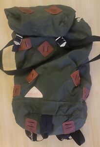 Vintage Kelty Backpack Green Camping Hiking Leather Padded Waist w/2 Pouches
