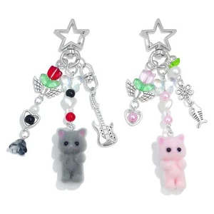 Cute Pink Keychain Fuzzy Cat Keychain Aesthetic Y2K Keychain Charms Stylish K... - Picture 1 of 7