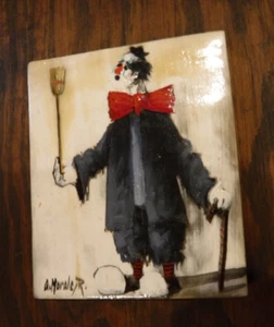A. MORALS JR Miniature CLOWN PAINTING - Picture 1 of 3