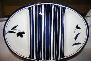 3 Abschnitt Dansk Kayla Blau Oval Platte Dunkelblau Creme 16 1/4 x 11 1/4" Blume - Bild 1 von 3