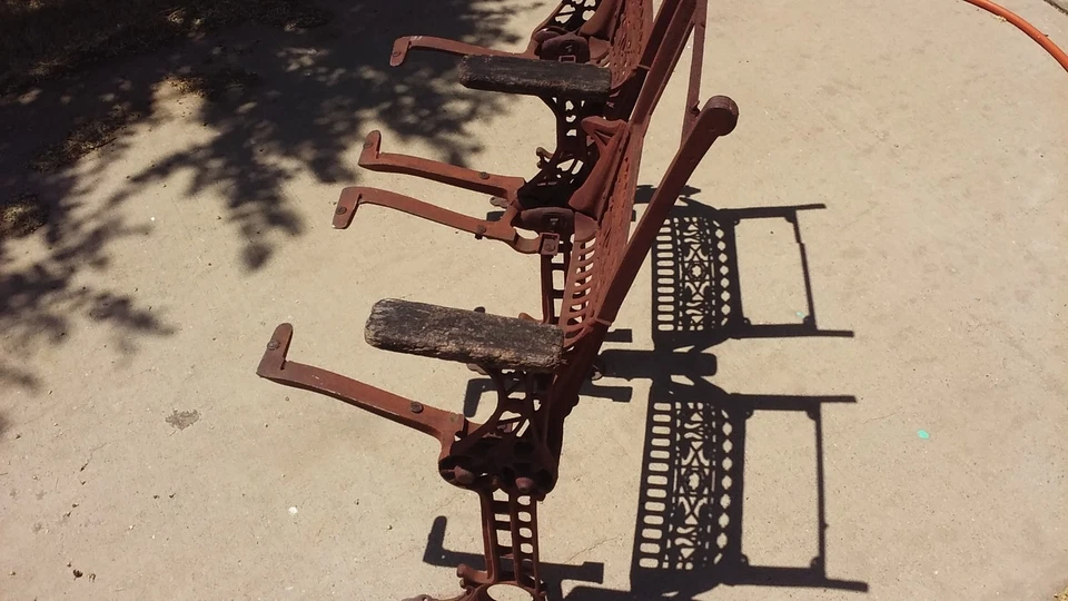 Old Vintage Folding Theater Seats paired the wood backs and seats missing - Image 1 of 4