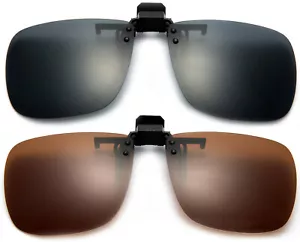 LARGE POLARIZED LENS GLARE BLOCK CLIP ON FLIP UP SUNGLASSES GLASSES DRIVING - Picture 1 of 4