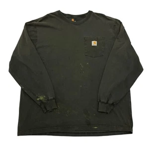 Carhartt Pocket T-Shirt Black Mens XL Original Fit Long Sleeve 100% Cotton - Picture 1 of 16