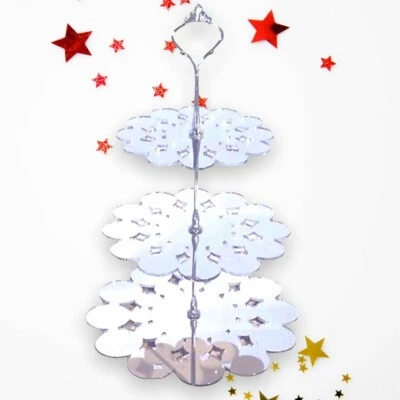 Soportes de té altos/pastel en forma de tapete de tres niveles - dos tamaños y muchas opciones de color Foto 1 de 4