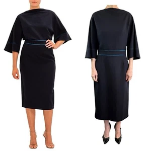 ROKSANDA Size 14 Aus/UK 10 US French Navy & Blue Crepe Mave Bow Back Dress - Picture 1 of 24