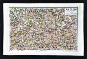 1900 Meyers Map Salzburg Austria Alps Germany Berchtesgaden Hallein Hallstatt - Picture 1 of 2