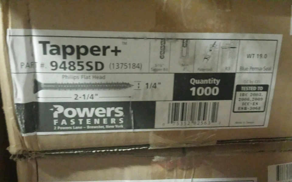 POWERS FIXERS TAPPER+ TAPCON ÂNCORA DE CONCRETO 2-1/4 X1/4 PHILIPS F 1000PC GRANEL - Imagem 1 de 1