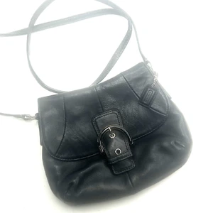 Chic COACH Crossbody Soho Soft Black Leather Buckle Flap Purse - Picture 1 of 7