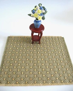 dollhouse doll house miniature WOVEN ACCENT RUG CARPET GREEN AND GOLD - Picture 1 of 2