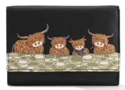 Mala Leather Purse 'Bella' Highland Cow Family RFID TriFold Dust Bag Free P&P - Image 1 of 4