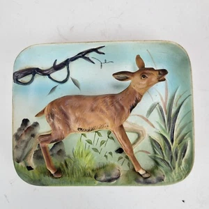 Piccola targa da parete vintage 3D porcellana scena cervo decorazione 5,75" x 4,75" - Foto 1 di 9