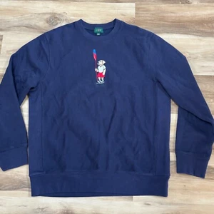 J Crew Sweatshirt Mens XL Navy Heritage 14 oz Fleece Embroidered Oarsman Dog - Picture 1 of 9