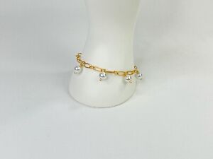 Fashion Bracelet Valentines Day Gift Gold Plated Chain White Faux Glass Pearls