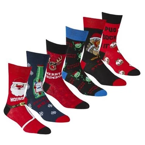 6 Pairs Of Mens Xmas Socks Novelty Christmas Design Sock Stocking Filler Gift - Picture 1 of 8