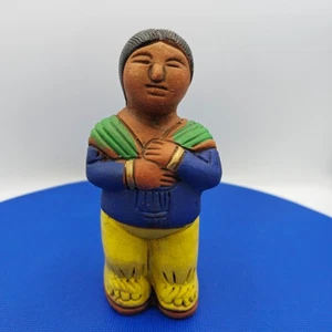 Vintage Mexican Folk Art Clay Figurine – Hand-Painted Woman with Shawl – 6" Tall - Picture 1 of 6
