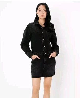 Zara Denim Dress Mini Long Sleeve Black - Image 1 of 4