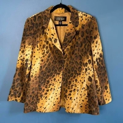 Blazer retro Linda Allard vintage años 90 estampado animal para mujer talla 12 mezcla de lana Foto 1 de 4