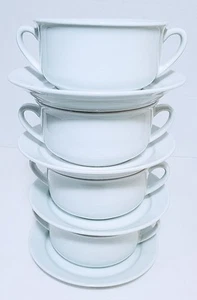 New WILLIAMS SONOMA White Handled Soup Bowls Saucers Under Plates Set 8 Pieces - Picture 1 of 4