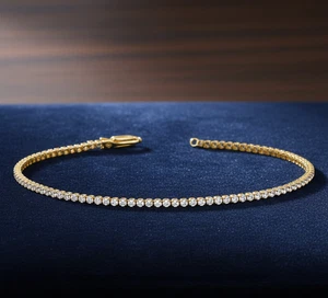 Lab Grown Diamond Womens Tennis Bracelet 7" Inch 1.35 Ct 14K Yellow Gold - Picture 1 of 10