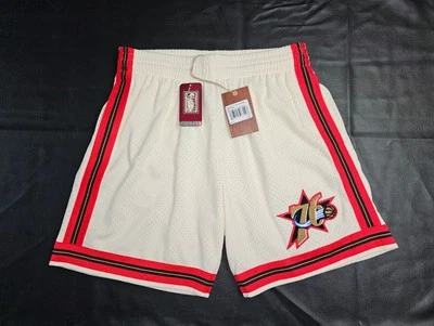 Philadelphia 76ers Mitchell & Ness NBA Shorts Cream L/XL/2XL Off-White Red NWT - Image 1 of 4