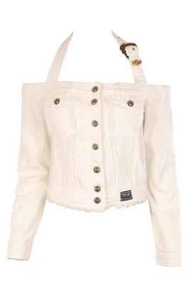 VERSACE JEANS COUTURE WHITE DENIM JACKET IT 42 UK 10 — 第 1/4 张图片
