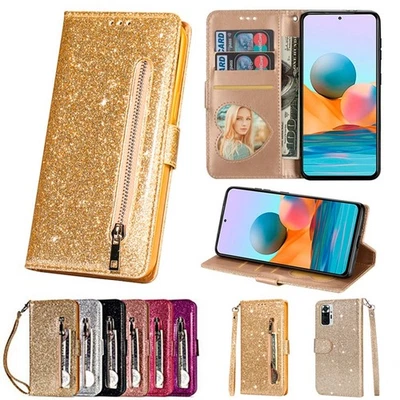 Glitter Wallet Case Zip Card Flip Cover for Huawei P40/P30/P20 Lite Pro/Y6/Y7 - Image 1 of 4