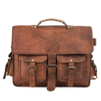 Handmade Men's Genuine Leather Vintage Laptop Messenger Briefcase Bag Satchel - Image 1 of 4