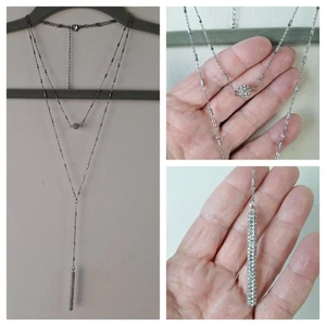 Collana 2 livelli strass tono argento stile art deco 18"&24" 5,5" pendente - Foto 1 di 12