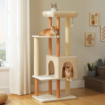 PAWZ Road Large Cat Tree Wooden Cat Tower for Indoor Large Cats Scratching Posts - Image 1 of 4