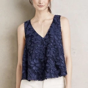Anthropologie Maeve Swing Top Kenia Navy Blue Lace Sleeveless V Neck Size S - Picture 1 of 10