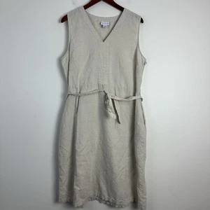 Liz Claiborne Kleid Damen L Leinenmischung ärmellos Gürtel beige Taschen - Bild 1 von 10