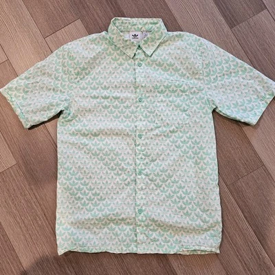 Рубашка Adidas с монограммой мужская средняя зеленая белая на пуговицах пляжная опрятная M - Изображение 1 из 4