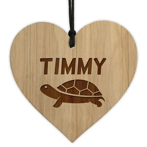 Personalised Tortoise Sign Engraved Hanging Wood Heart Turtle Sign Pet Gift - Picture 1 of 6