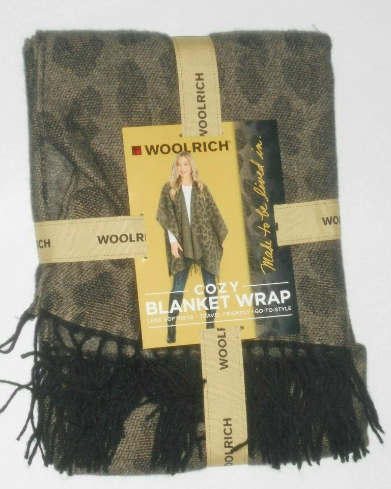 Woolrich Cozy Brushed Blanket Wrap Leopard 1 Sz Fits All