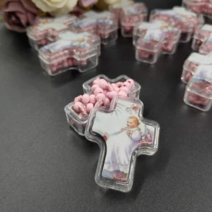 12 Fiesta Favor Regalos Católicos con Caja de Regalo Cuentas de Rosario Azul Collar Bautismo - Imagen 1 de 5