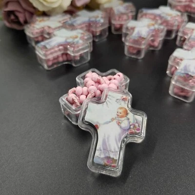 12 Regalos Católicos Favor Fiesta con Caja de Regalo Rosario Azul Cuentas Collar Bautizo Foto 1 de 4