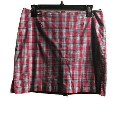 Fashion Bug Stretch Women's Mini Skort Red Plaid Cotton Stretch Fit Sz 12 - Image 1 of 4